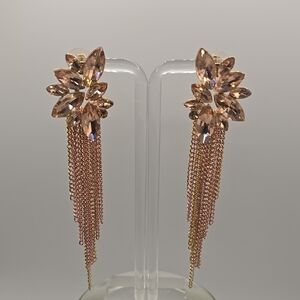 (E98) New Elegant Gold and Pink Crystal Dangle Earrings